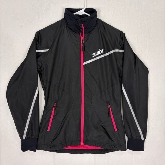 Swix Black with Pink Zipper Full Zip Up Nylon Ski Jacket Women's Size XS - Picture 1 of 13